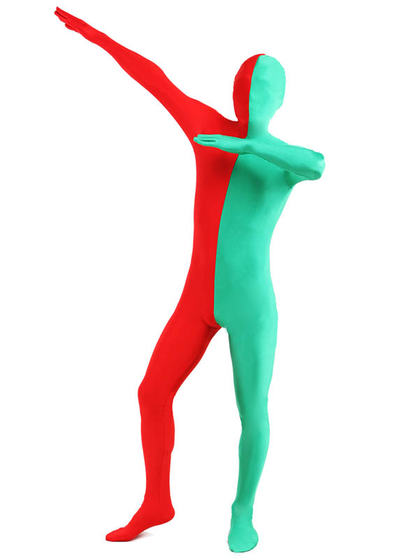 Red And Green Split Zentai Bodysuit