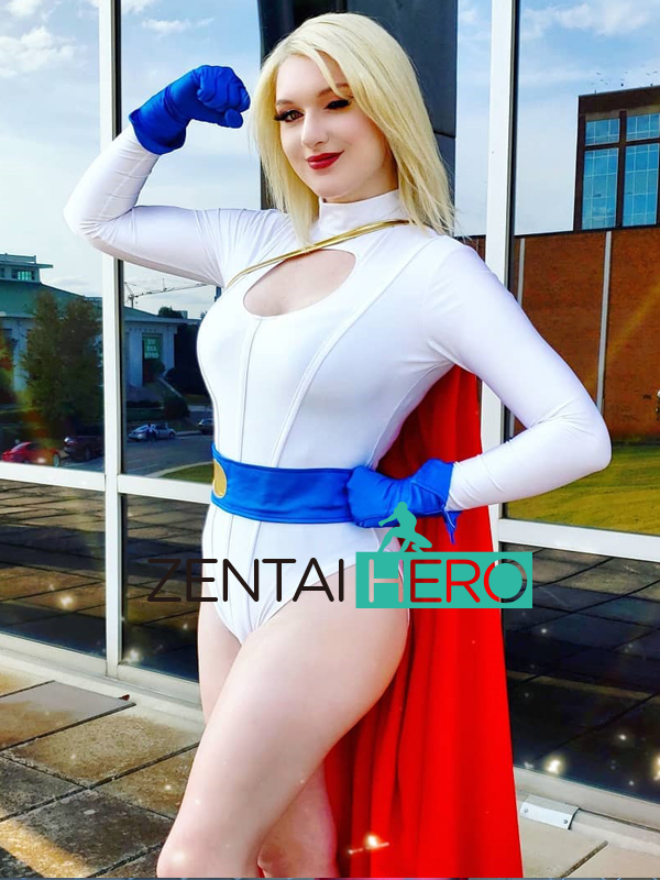 New White Spandex Power Girl Superhero Cosplay Costume with Cape