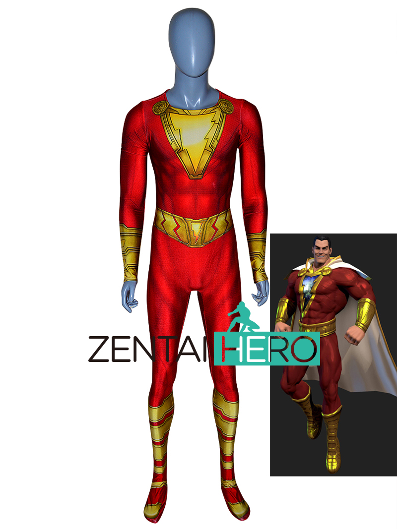3D Printed Spandex Captain Shazam Superhero Cosplay Costume