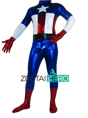 Hot Captain America Shiny Superhero Costume Without Hood