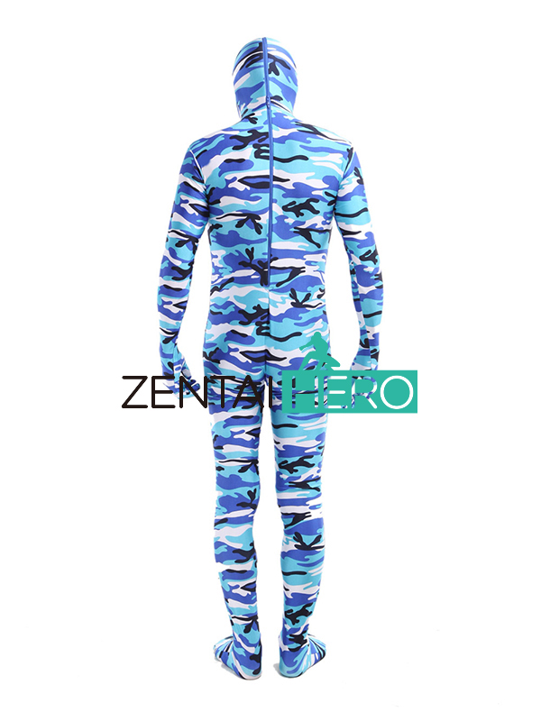 Blue Camouflage Pattern Lycra Spandex Full Body Zentai Suit