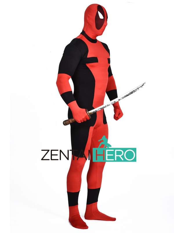 Strong Red And Black Lycra Deadpool Costume For Men