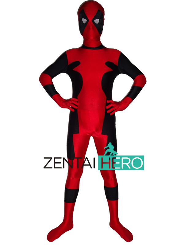New Style Red & Black Spandex Deadpool Kids Costume