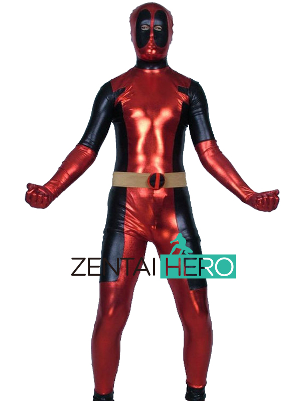 Shiny Metallic Red And Black Deadpool Costume