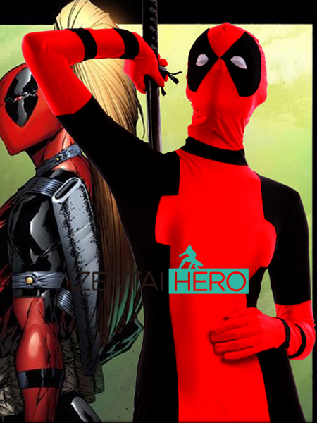 Sexy Lady Red And Black Full Body Deadpool Costume