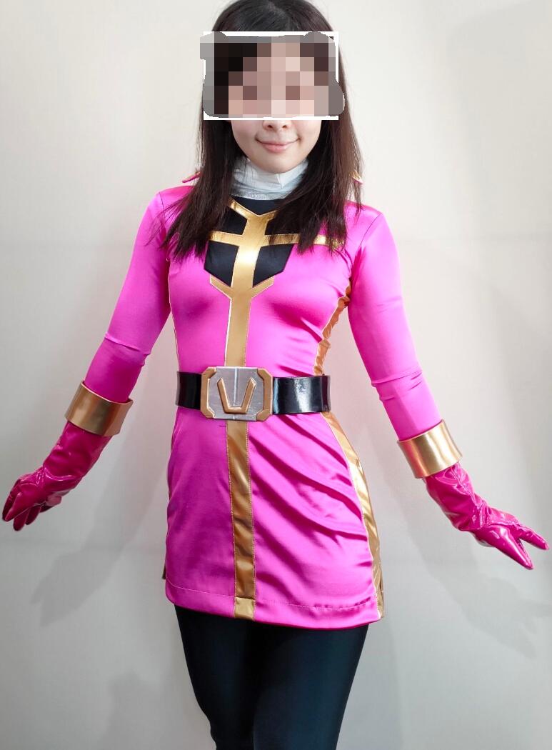 Super Heroine Sexy Gigalady Shiny Satin Pink Cosplay Suits