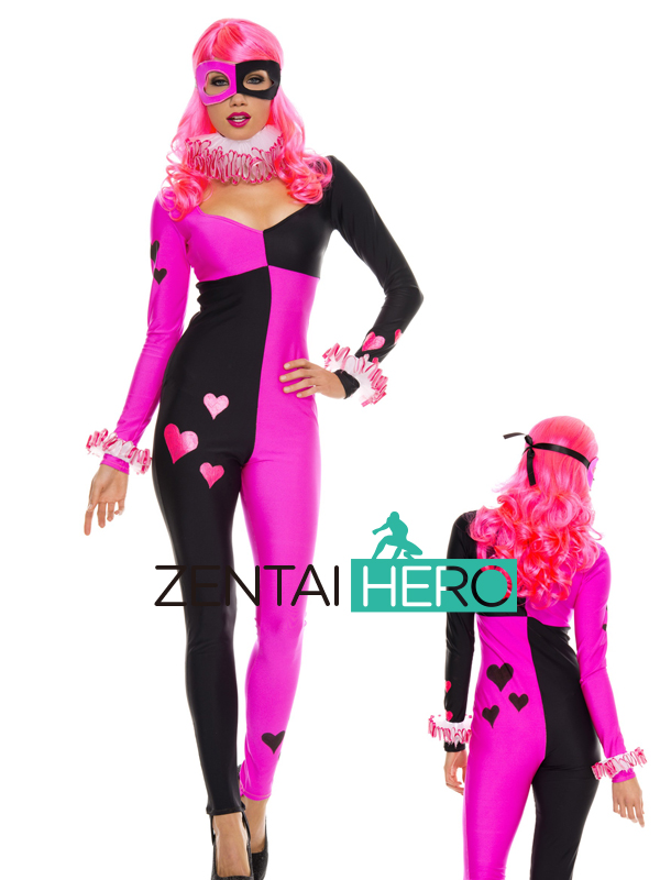 Funny Pink Women's Heart Striking Harley Quinn Superhero Cosplay