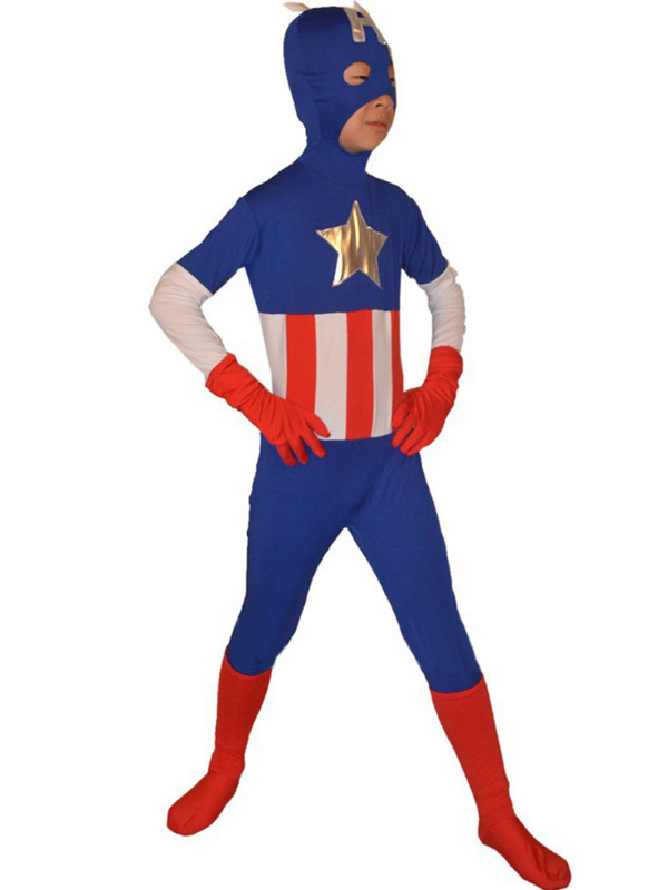 Halloween Kids Captain America Lycra Cosplay Costume