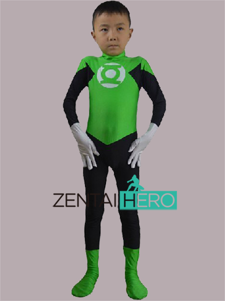 Kids Black and Green Lycra Catsuit Green Lantern Costume