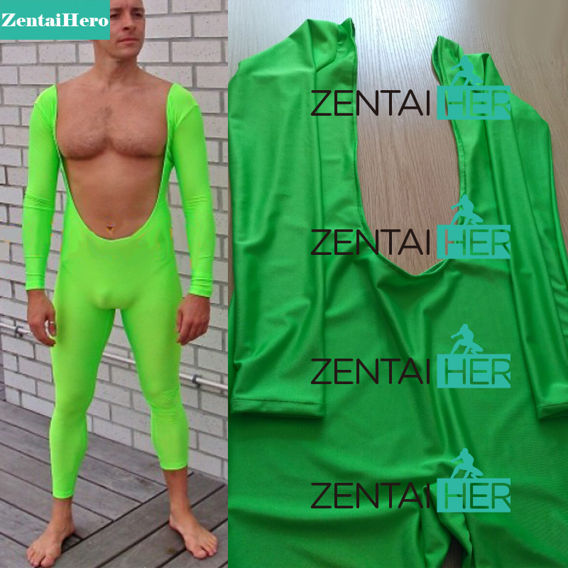 Cool Lycra Spandex Open Chest Suits Green Leotard