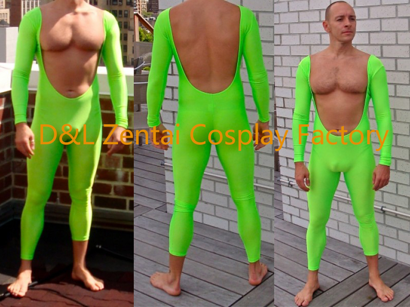 Cool Lycra Spandex Open Chest Suits Green Leotard