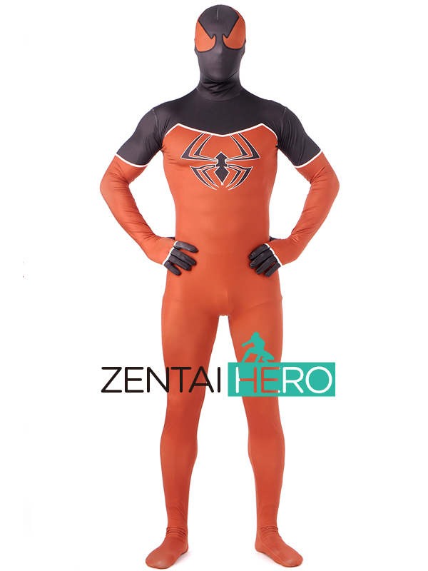 Printing Orange And Black Spiderman Morph Suit
