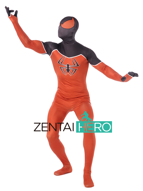 Printing Orange And Black Spiderman Morph Suit