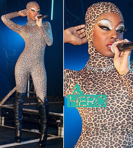 Sexy Singer Costumes Open Face Leopard Zentai Suit