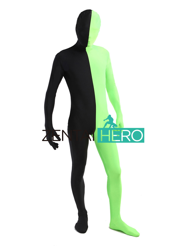 Green & Black Lycra Spandex Full Body Zentai Suit