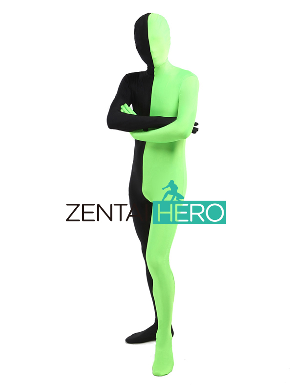 Green & Black Lycra Spandex Full Body Zentai Suit