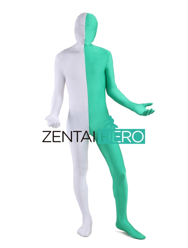 White And Green Full Body Lycra Cosplay Costume