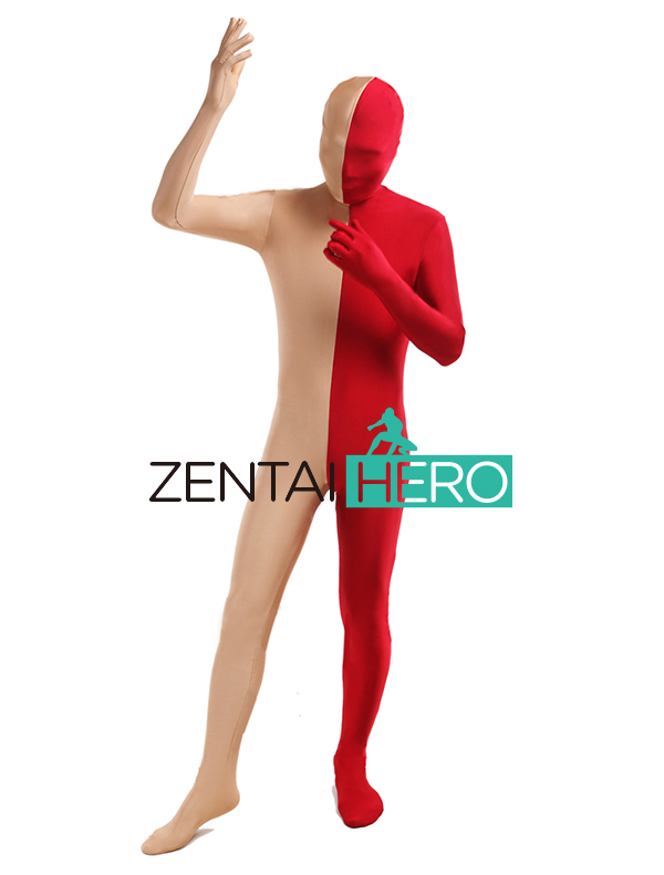 Red And Flesh Lycra Spandex Zentai Suit For Cosplay