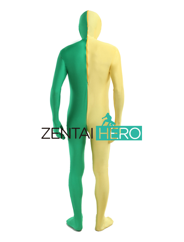 Green And Yellow Mulitcolor Full Body Spandex Zentai Suit