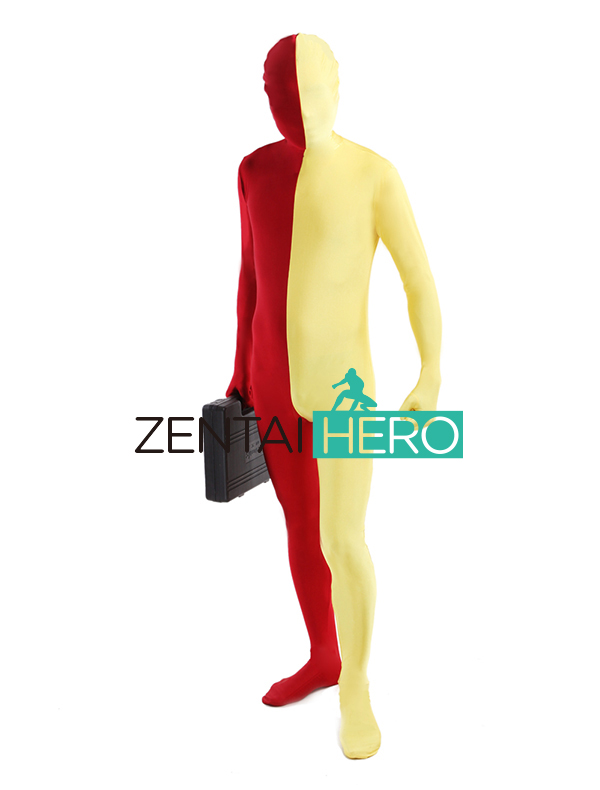 Half Red & Yellow Lycra Zentai Suit
