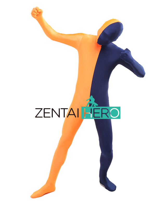 Orange & Blue Lycra Spandex Zentai Suit