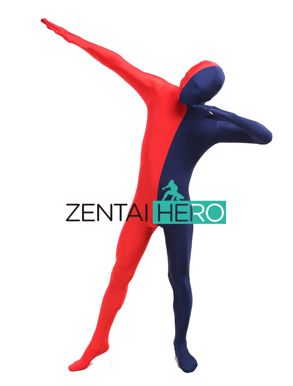 Full Body Half Navy & Red Zentai Suit