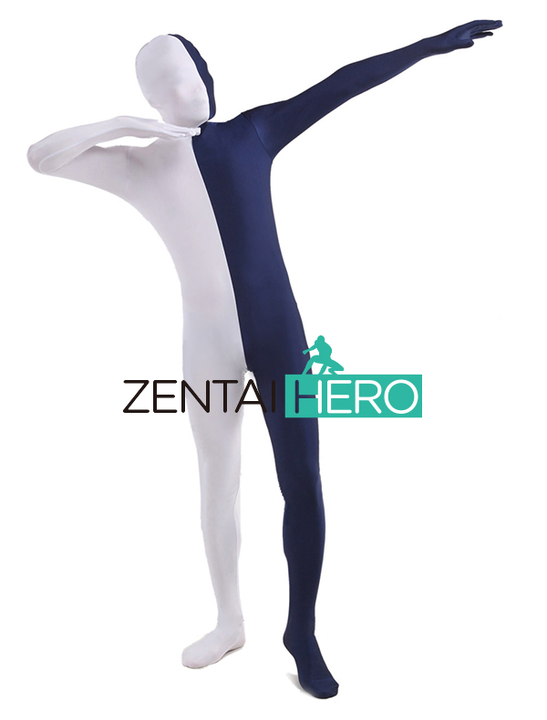 White & Navy Fullbody Zentai Suit