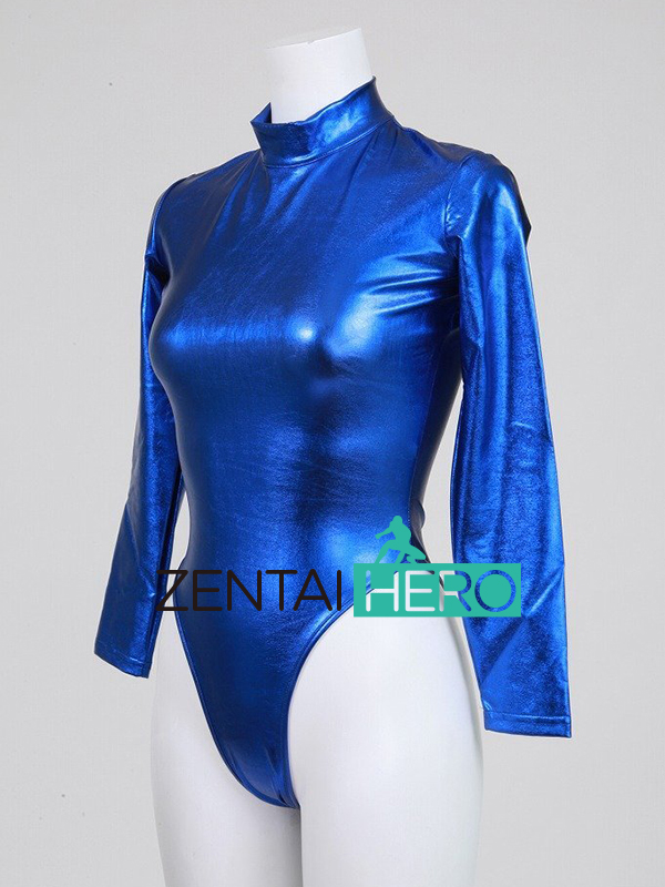 Blue Women Tights One-pieces Shiny Catsuits Leotard