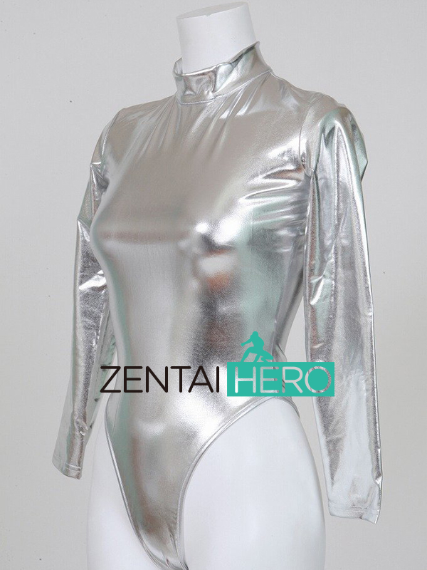 Silver Women Tights One-pieces Shiny Catsuits Leotard