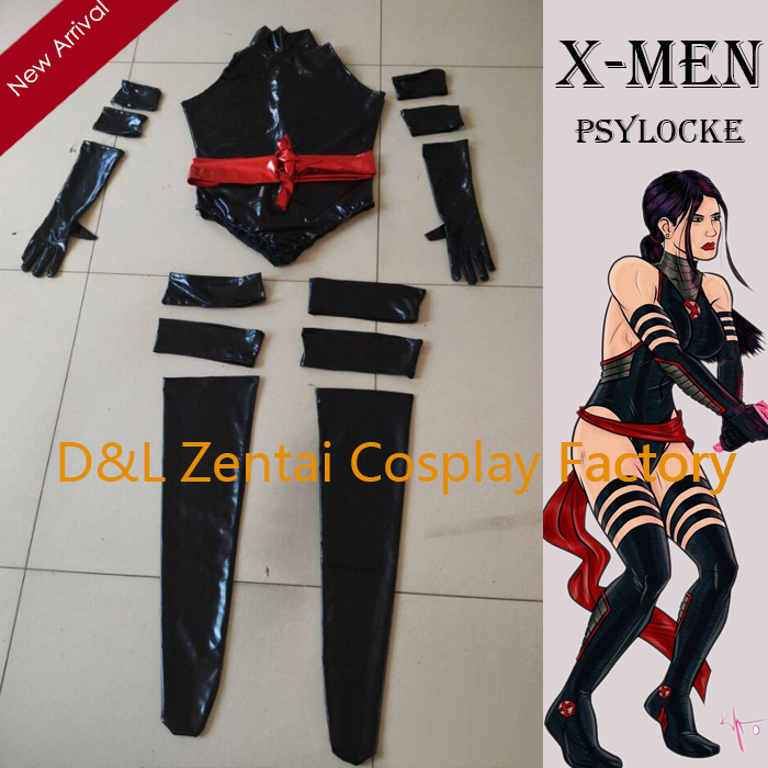 Black Sexy X- Men Psylocke Elizabeth Shiny Costume