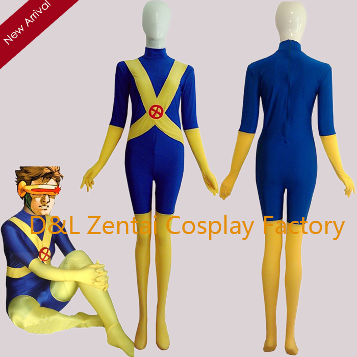 X-men Superhero Costume Blue And Yellow Cyclops Zentai Catsuit