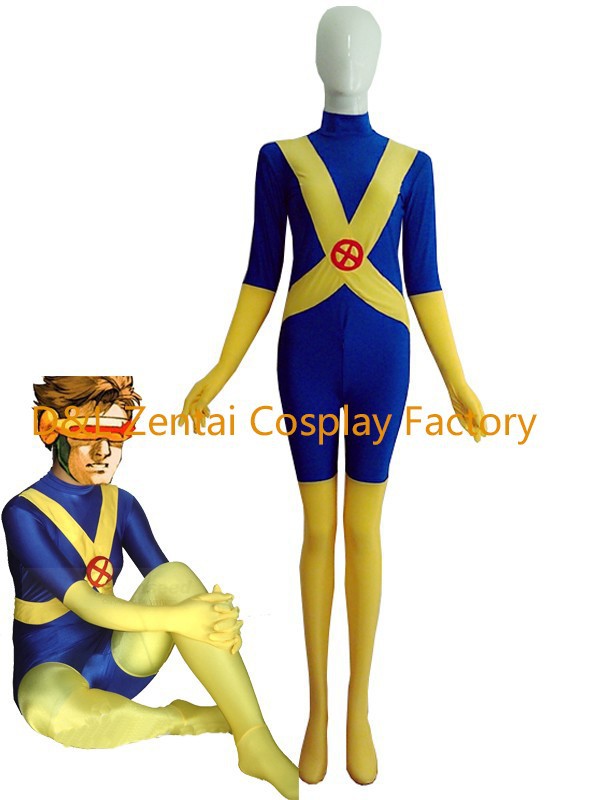 X-men Superhero Costume Blue And Yellow Cyclops Zentai Catsuit