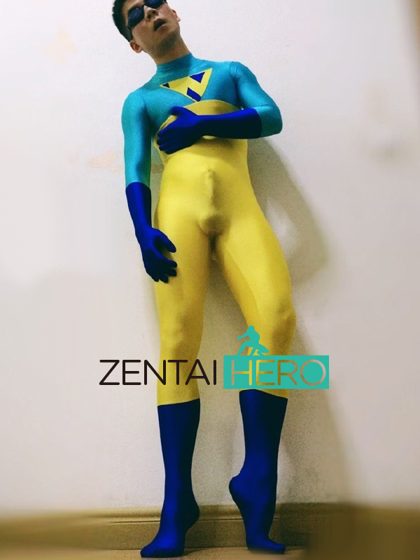 Blue And Yellow Zentai Superhero Costume For Halloween