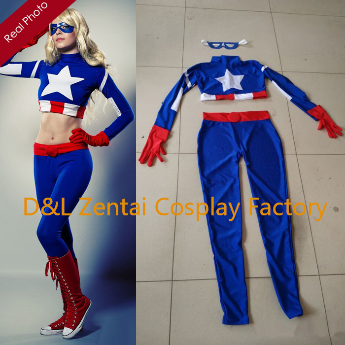 Two Pieces Lady Captain America Lycra Superhero Costume