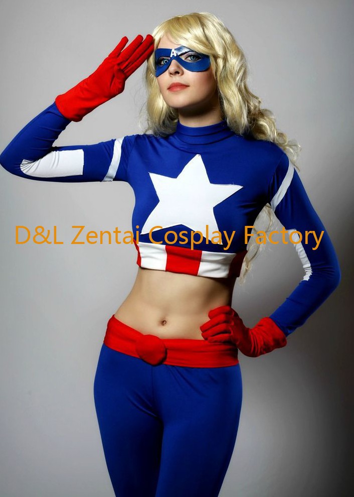Two Pieces Lady Captain America Lycra Superhero Costume