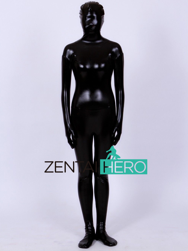 Black Full Body Unisex Shiny Metallic Zentai Suit