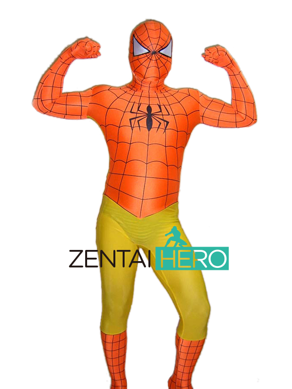 Orange & Yellow Spiderman Lycra Superhero Costume