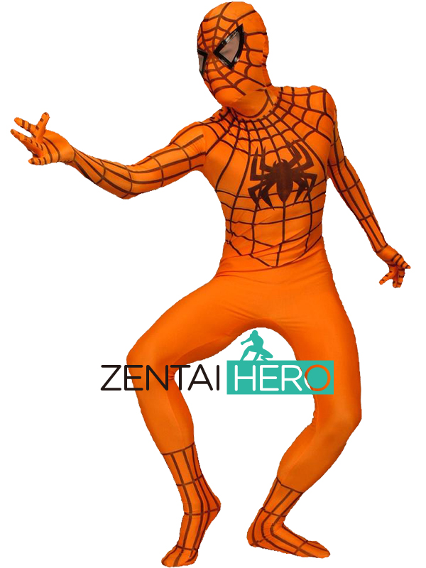 Unisex Orange Spiderman Zentai Costume
