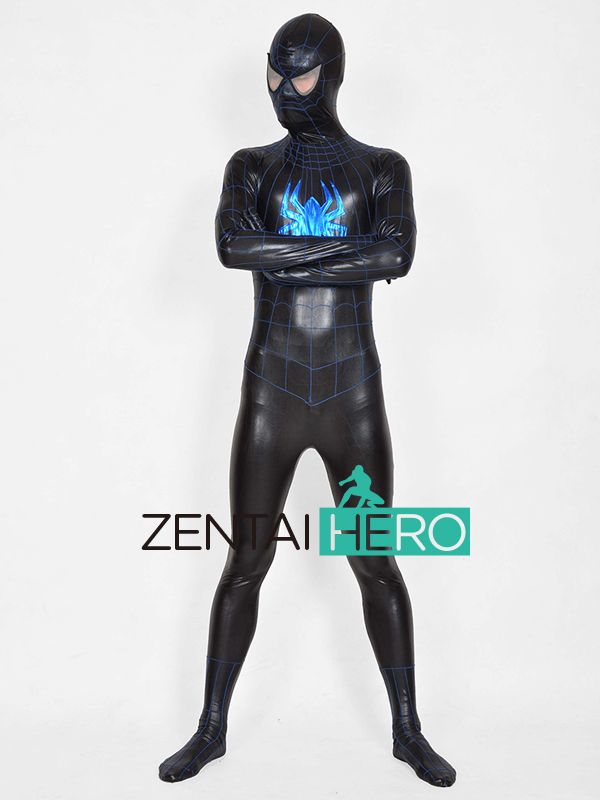 Black & Blue Shiny Metallic Spiderman Costume