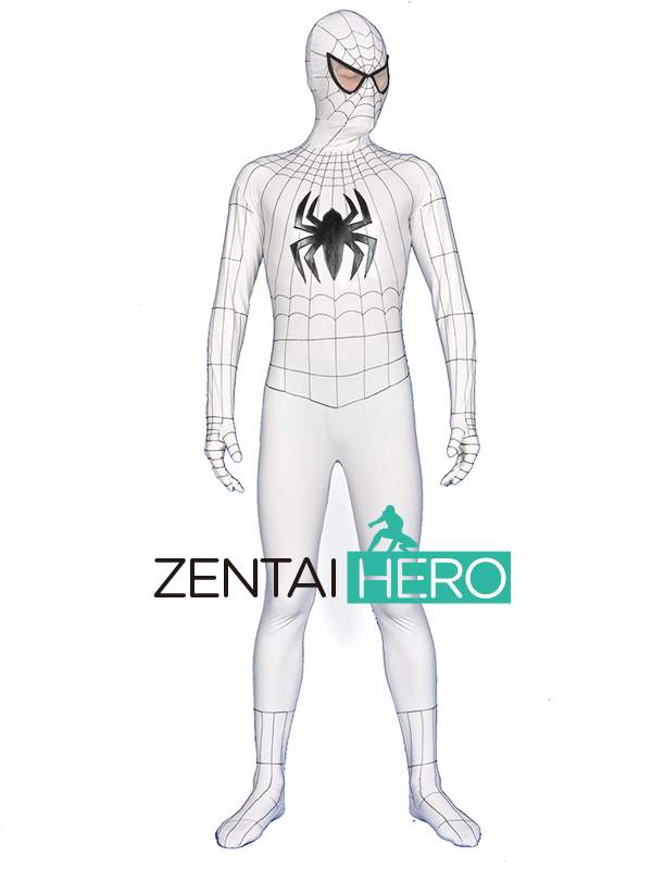 White & Black Shiny Metallic Spiderman Costume