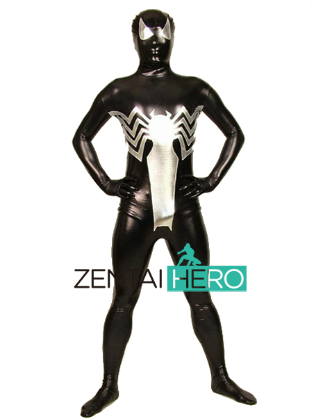 Silver And Black Shiny Metallic Spiderman Costume