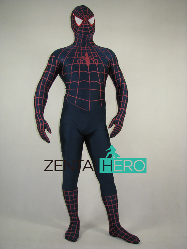 Red Stripe Black Spandex Lycra Spiderman Costume