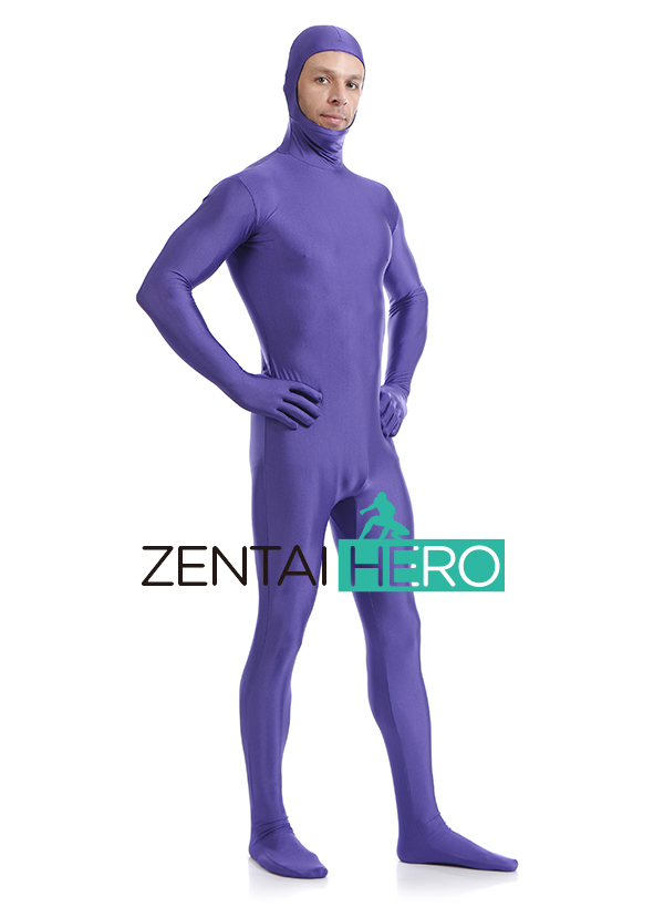 Purple Lycra Spandex Open Face Zentai Suit