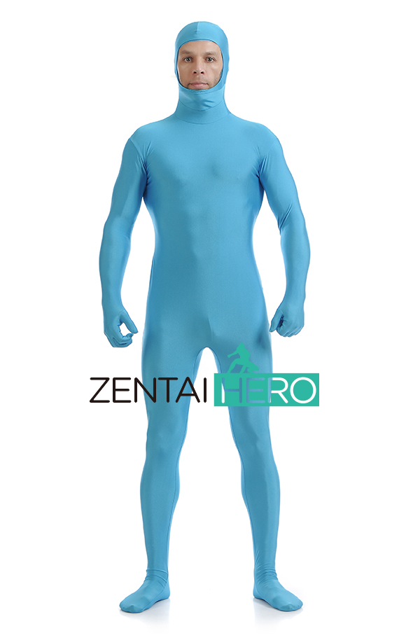 Sky Blue Lycra Zentai Suit With Open Face Design