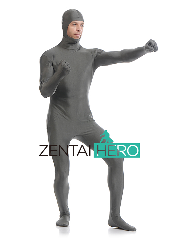 Gray Color Lycra Zentai Suit with Face Open