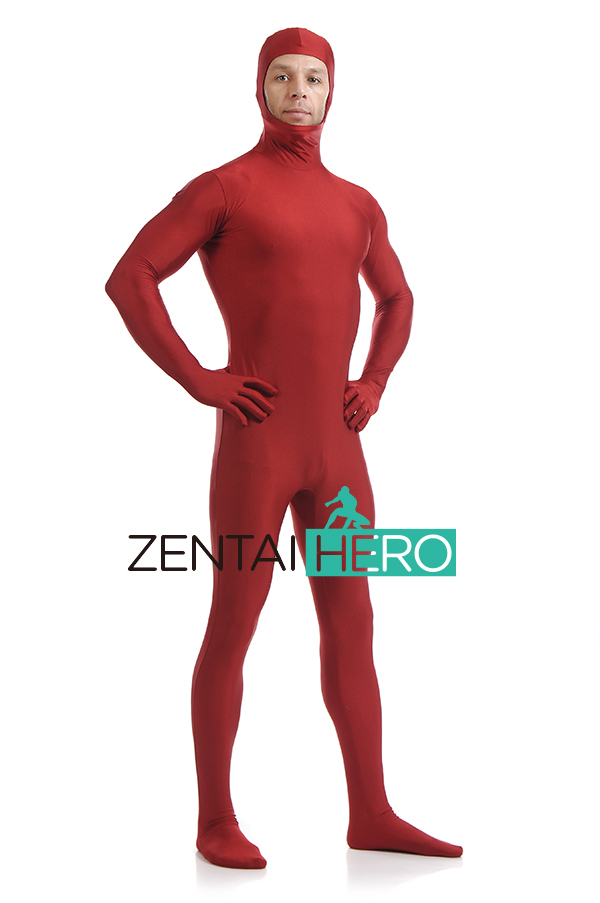 Crimson Unisex Spandex Zentai Suit With Open Face