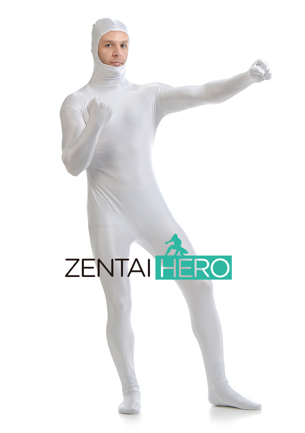 Silver Unisex Open Face Lycra Zentai Bodysuit
