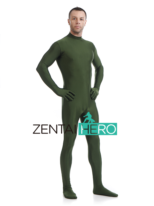 Army Green Lycra Spandex Zentai Catsuit without Hood