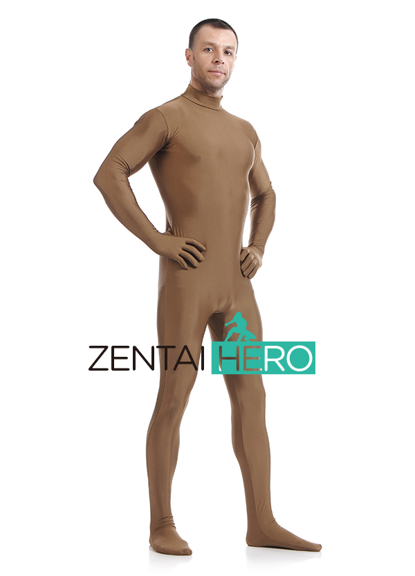 Brown Male Lycra Spandex Zentai Suit Without Hood
