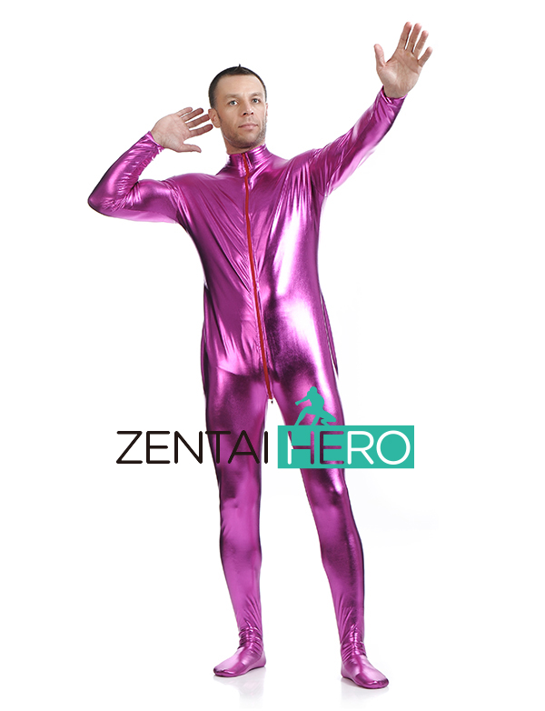 Fuchsia Shiny Metallic Zentai Catsuit For Men